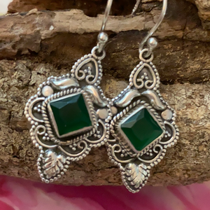 Row Emerald Earrings Handcrafted 925 Sterling Silver Fine Jewelry