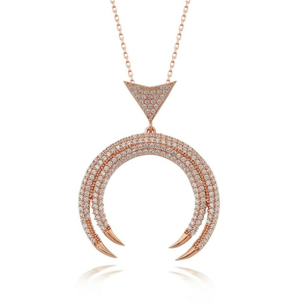 DOUBLE MOONS TOPAZ ROSE GOLD OVER .925 SOLID STERLING SILVER NECKLACE
