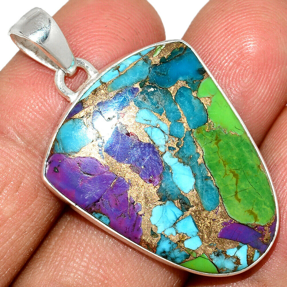 Spiny Oyster Turquoise Pendant 925 Sterling Silver. Free Silver Plated Chain 24