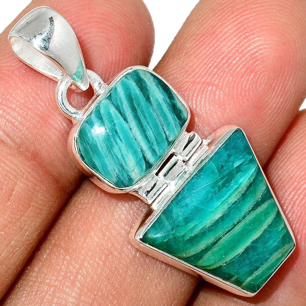 Russian Amazonite 925 Sterling Silver Pendant. Free Silver Plated Chain 24