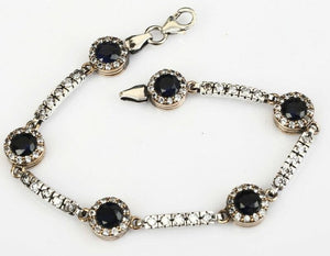 Turkish Bracelet Sapphire & White Topaz Precious Gemstones 925 Sterling Silver