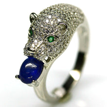 Load image into Gallery viewer, NATURAL BLUE SAPPHIRE &amp; WHITE GREEN CZ RING 925 STERLING SILVER SIZE 7
