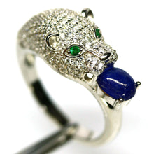 Load image into Gallery viewer, NATURAL BLUE SAPPHIRE &amp; WHITE GREEN CZ RING 925 STERLING SILVER SIZE 7
