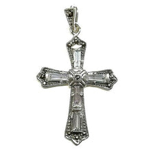 Load image into Gallery viewer, Ornate Vintage like Cross Pendant Cubic Zircons CZ, Marcasite Stones, 925 Sterling Silverr
